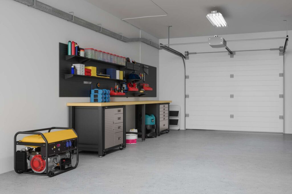 An empty garage interior with tools and equipment in Jacksonville, FL