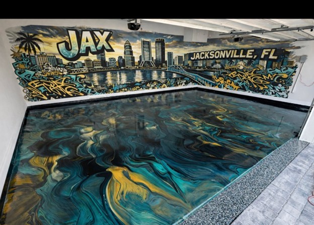 Epoxy Flooring with Graffiti on the Wall